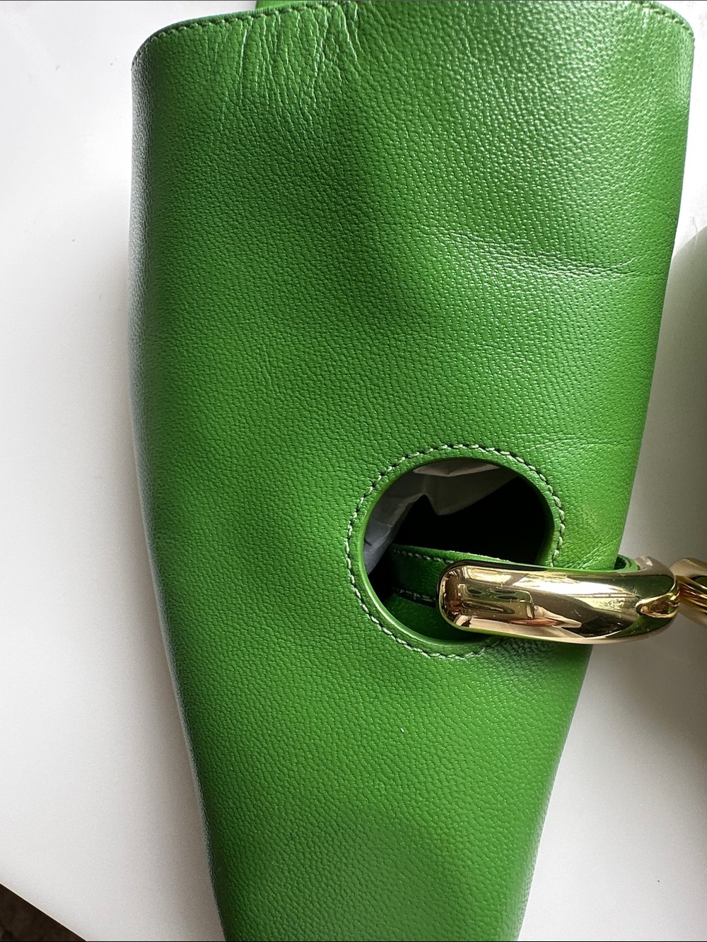 Tory Burch Grass Green Leather Slide Mules with Gold Chain Accent - Picture 4 of 9